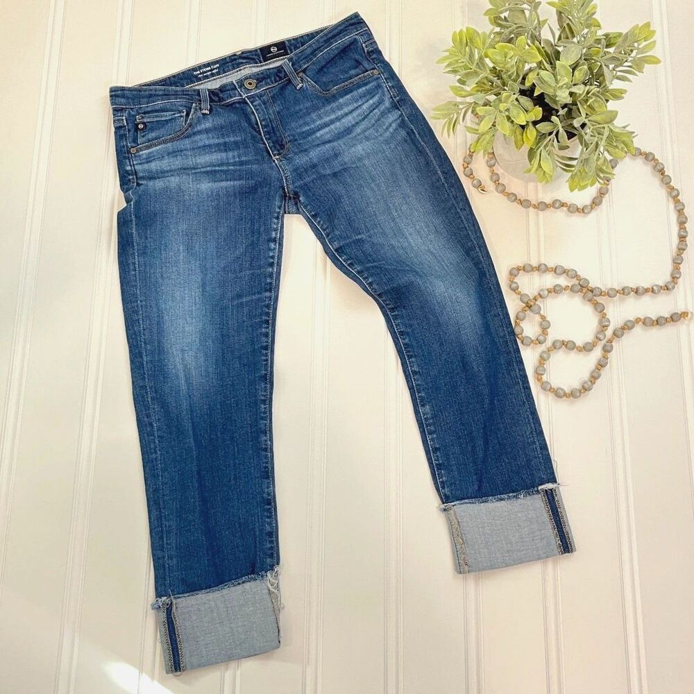 AG × Anthropologie Stevie Low‑Rise Slim Straight Cuffed Ankle Jeans Size 29 - Picture 5 of 11